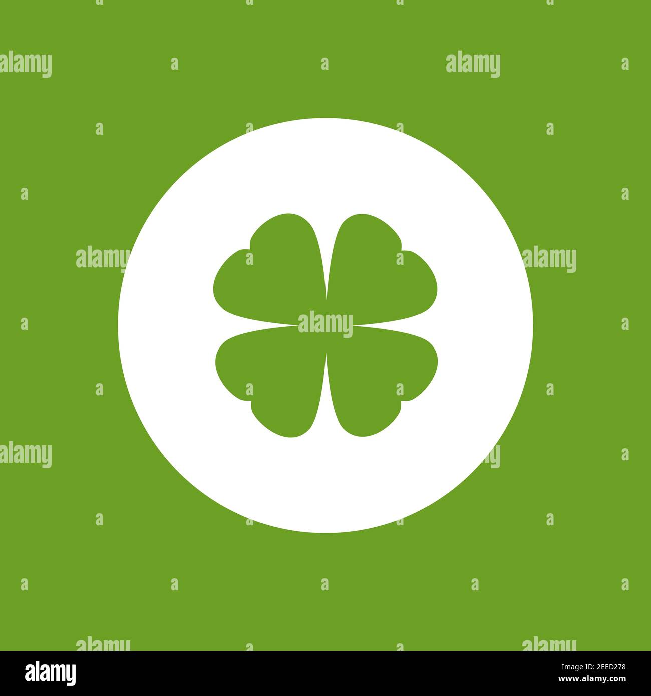 Grüne flache Ikone des irischen Klees im Kreis. Shamrock isoliert auf grünem Hintergrund. Vektorgrafik. Umweltfreundlicher Style. St. Patrick Tagesabzeichen Stock Vektor