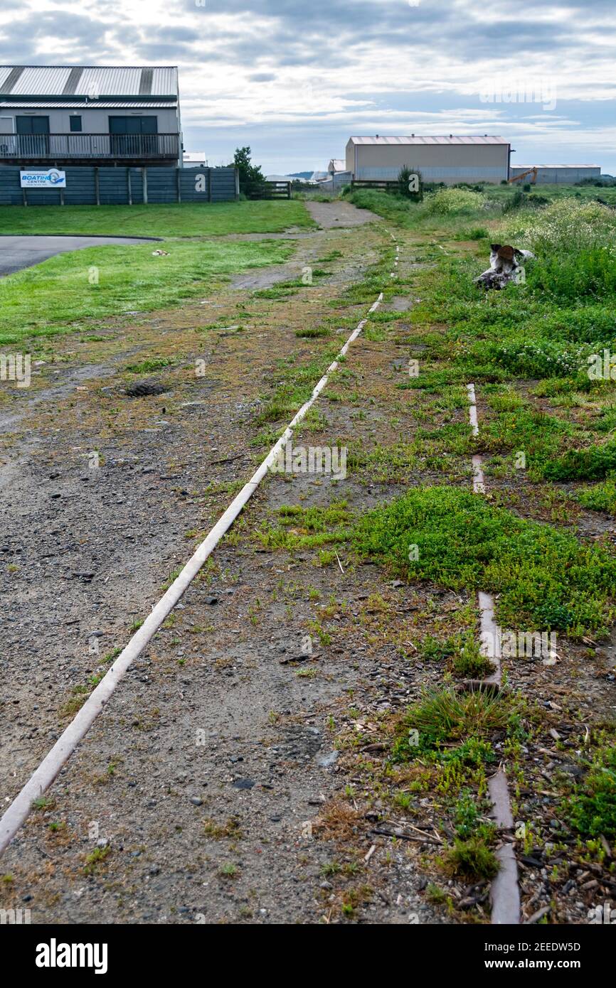 Verlassene Eisenbahnlinie, Castlecliff Industriezweig, Wanganui, North Island, Neuseeland Stockfoto