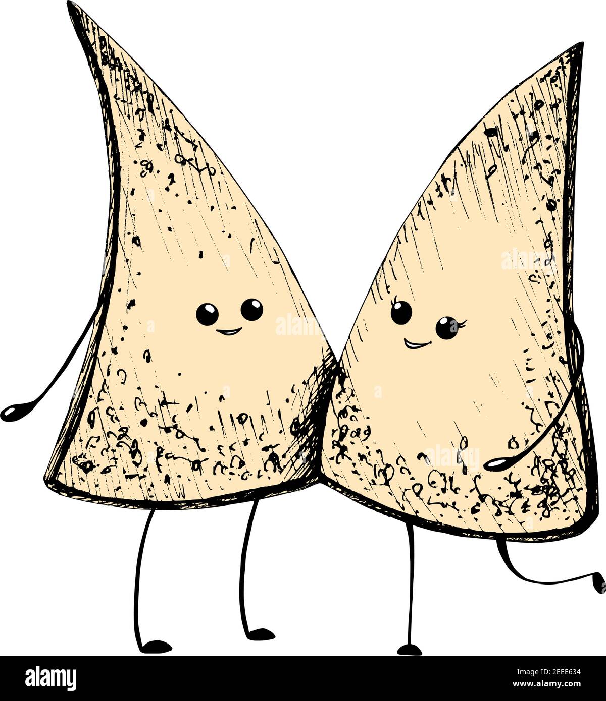 Hand gezeichnet Liebe Vektor Umriss Illustration mit zwei Paar Nachos in Liebe Grußkarte, Freundschaft, isoliert auf weißem Hintergrund Stock Vektor