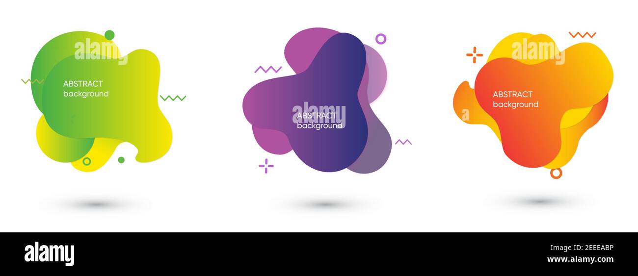 Abstrakte flüssige Hintergründe auf weiß isoliert gesetzt. Gradient abstrakte Banner mit fließenden flüssigen Formen. Stock Vektor