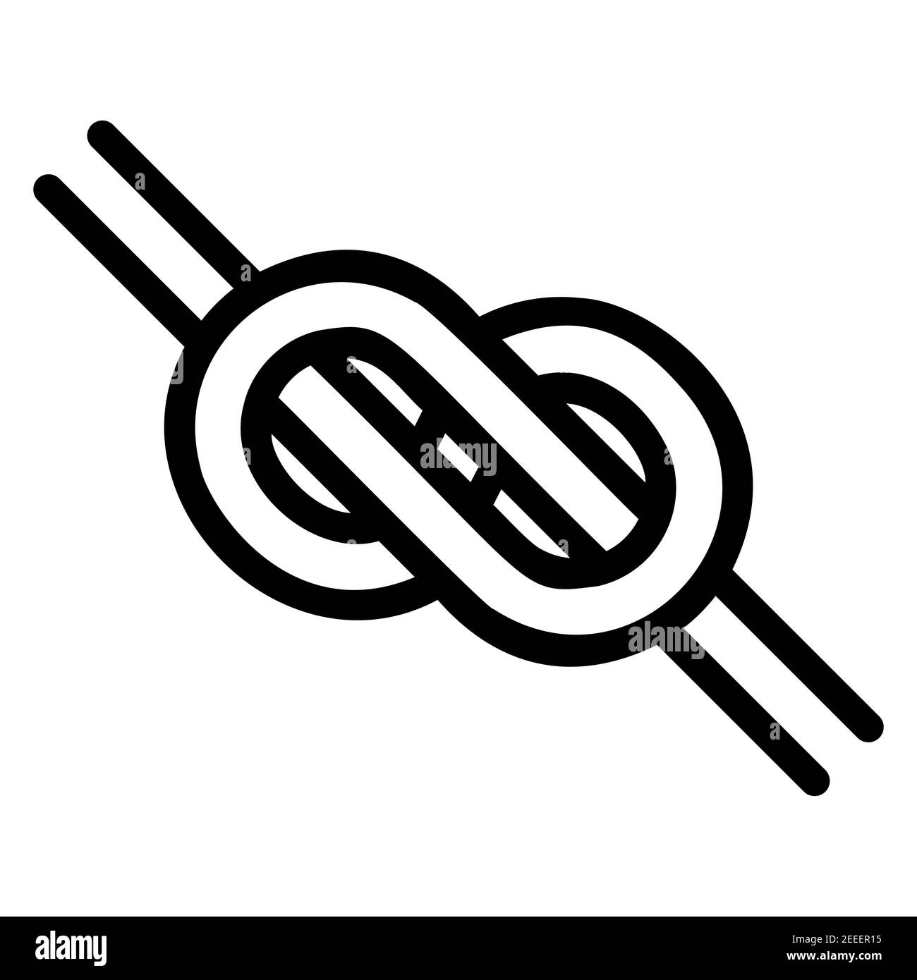 Logo ist ein geknüpfter Knoten in Form einer Unendlichkeit, die Form ist ein einfaches schwarz-weißes Emblem zu binden, fest geknüpfte Knoten Symbol Stock Vektor