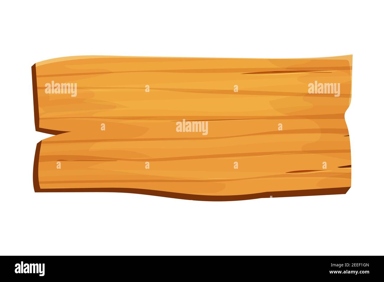 Holzschild, Banner, leere Holzdiele im Cartoon-Stil isoliert auf weißem Hintergrund. Spielelemente, ui-Element. Texturiertes Material, Rahmen für Massage, de Stock Vektor