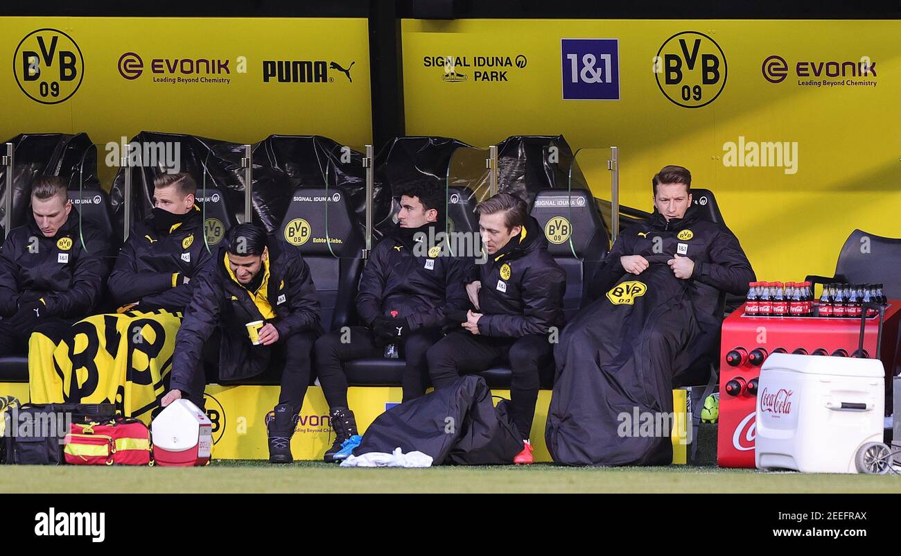 Marco REUS (DO) rechts sitzt auf der Ersatzbank, Fußball 1st Bundesliga, Spieltag 21st, Borussia Dortmund (DO) - TSG 1899 Hoffenheim (1899) 2: 2, am 19. September 2020 in Dortmund. Foto: Ralf Ibing/firo Sportphoto/Pool via FOTOAGENTUR Sven Simon # die DFL-Bestimmungen verbieten die Verwendung von Fotografien als Bildsequenzen und/oder quasi-Video # nur zur redaktionellen Verwendung # Nationale und Internationale Nachrichtenagenturen ONLINE zur Nutzung weltweit Stockfoto