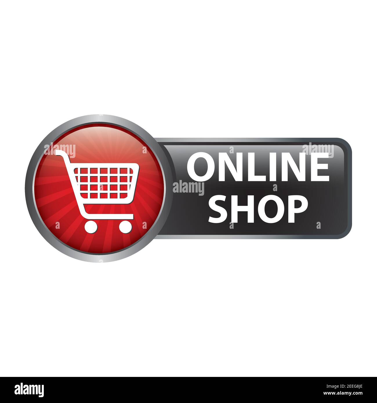 Glossy Online Shop mit Einkaufswagen Icon - Button Label Stock Vektor