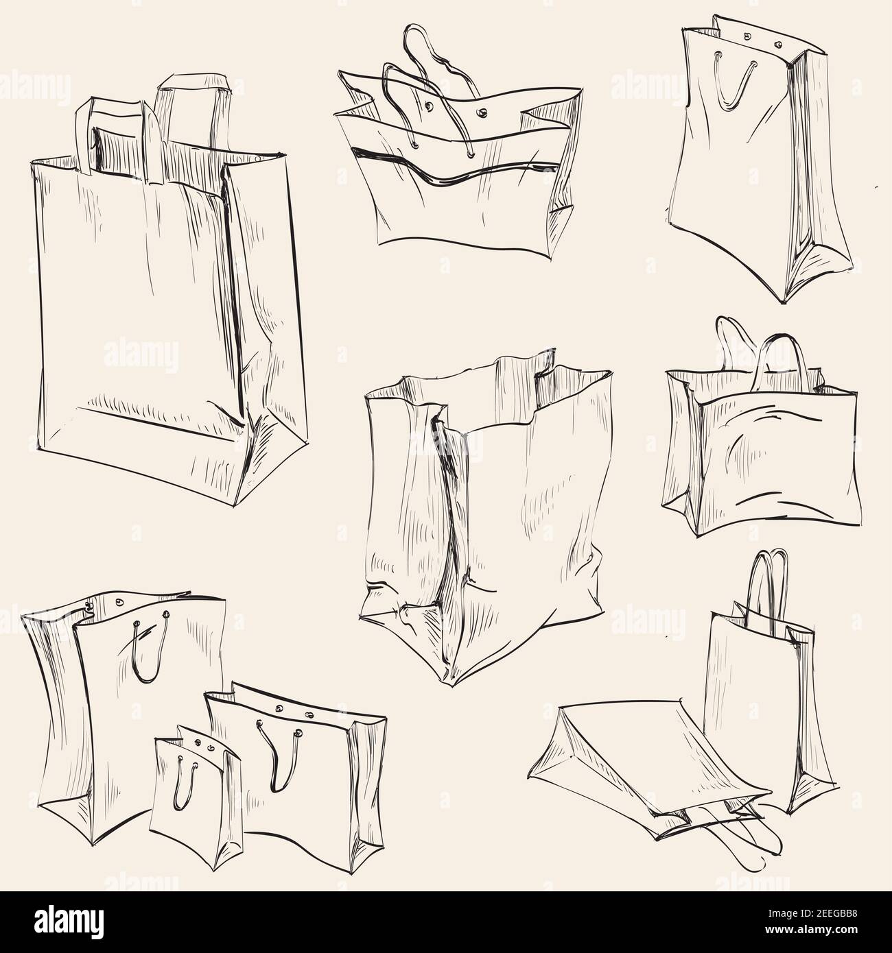 Set-Shopping-Papiertüten Zerknittert Vektor-Illustration Stock Vektor