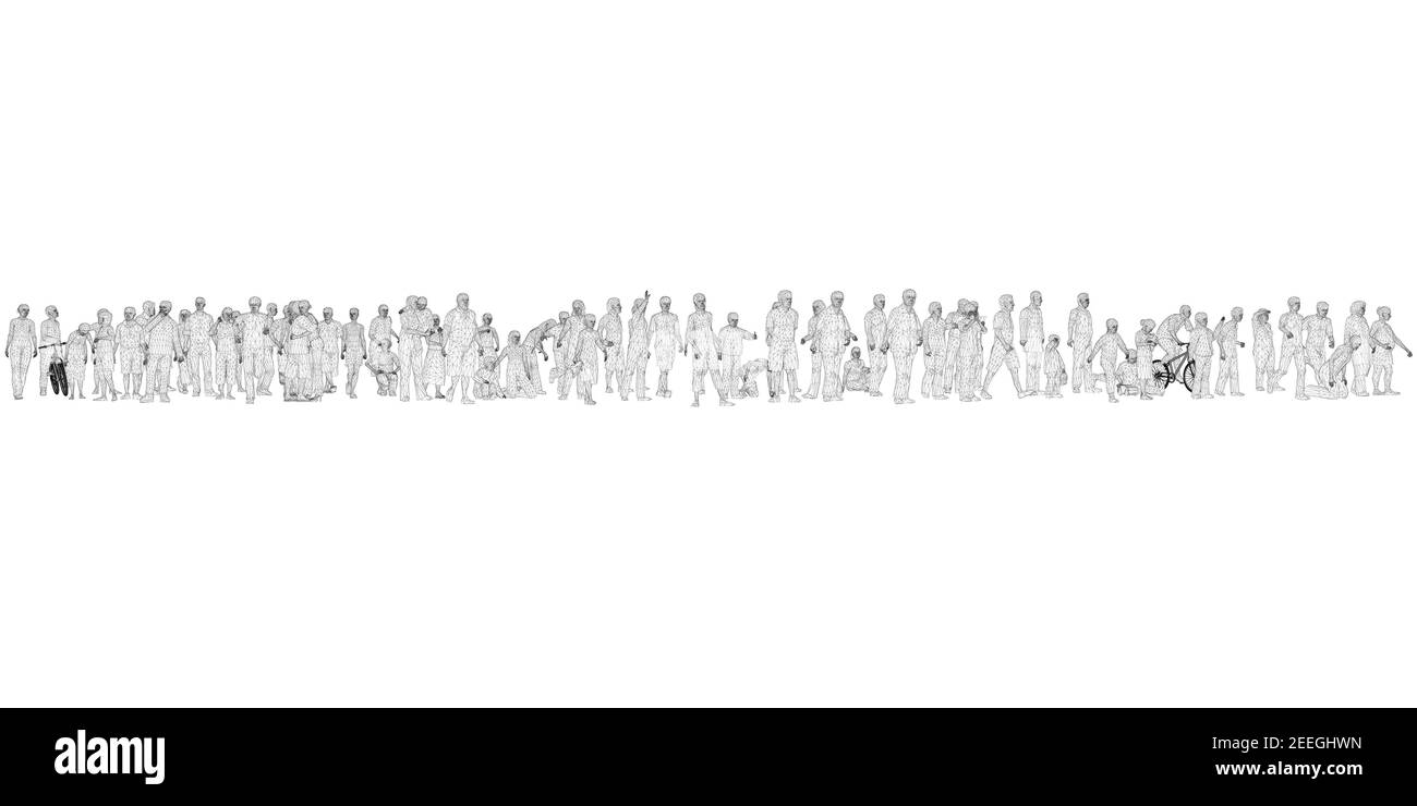 Eine Menge von verschiedenen Menschen in verschiedenen Positionen. Wireframe Figuren von Männern, Frauen, Kindern. 3D. Vektorgrafik. Stock Vektor