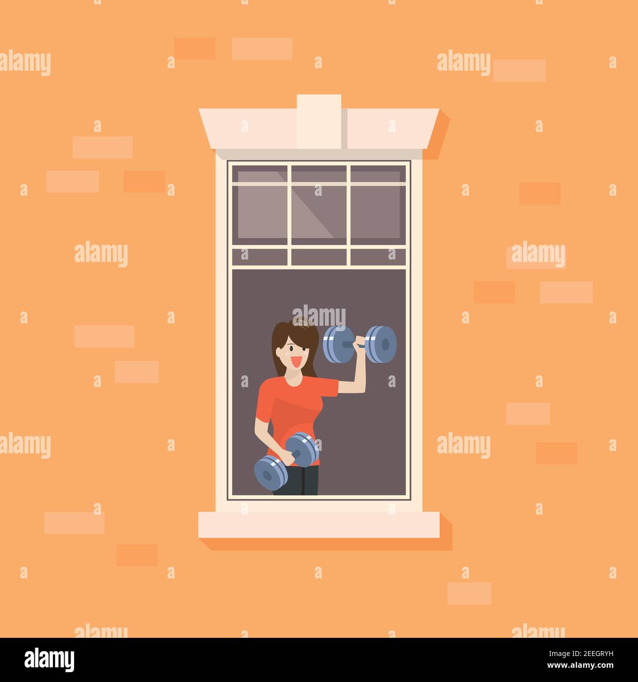 Wohnung Fenster mit Frau tun Krafttraining Übung. vektor-Illustration. Stock Vektor