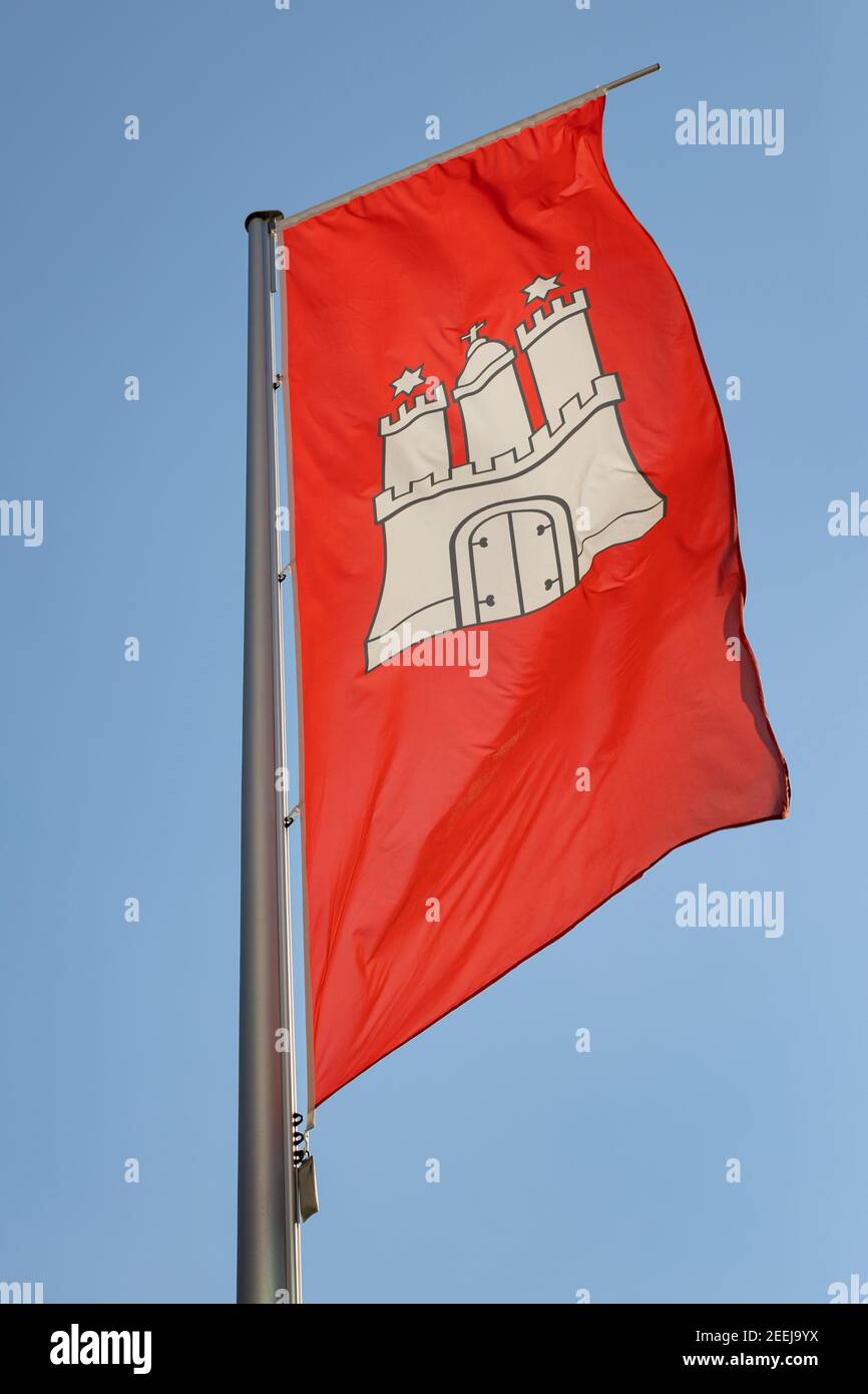 Flagge der Freien und Hansestadt Hamburg, Deutschland Stockfoto