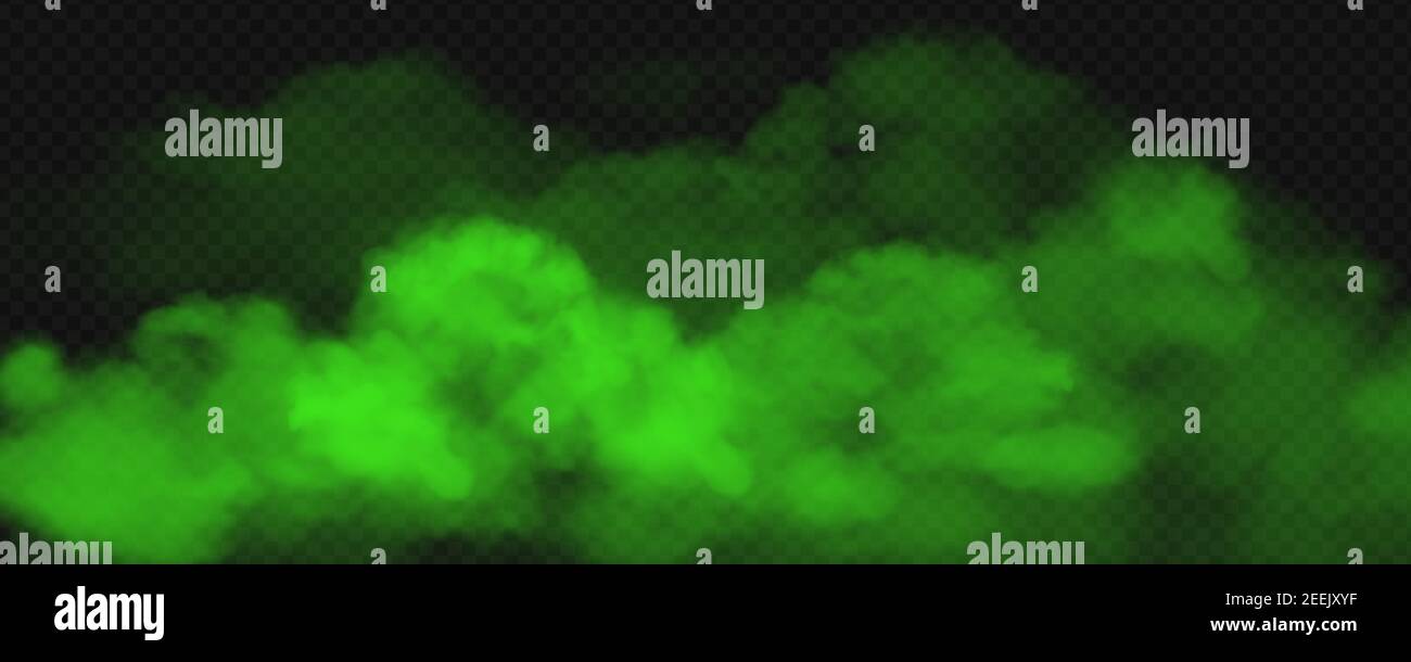 Grüner giftiger Rauchnebel. Vektor realistische Darstellung von großen stinkenden Giftwolken, chemische Dampfwelle oder magisch grünen Nebel. Unangenehmer, schlechter Geruch nach Gas Stock Vektor