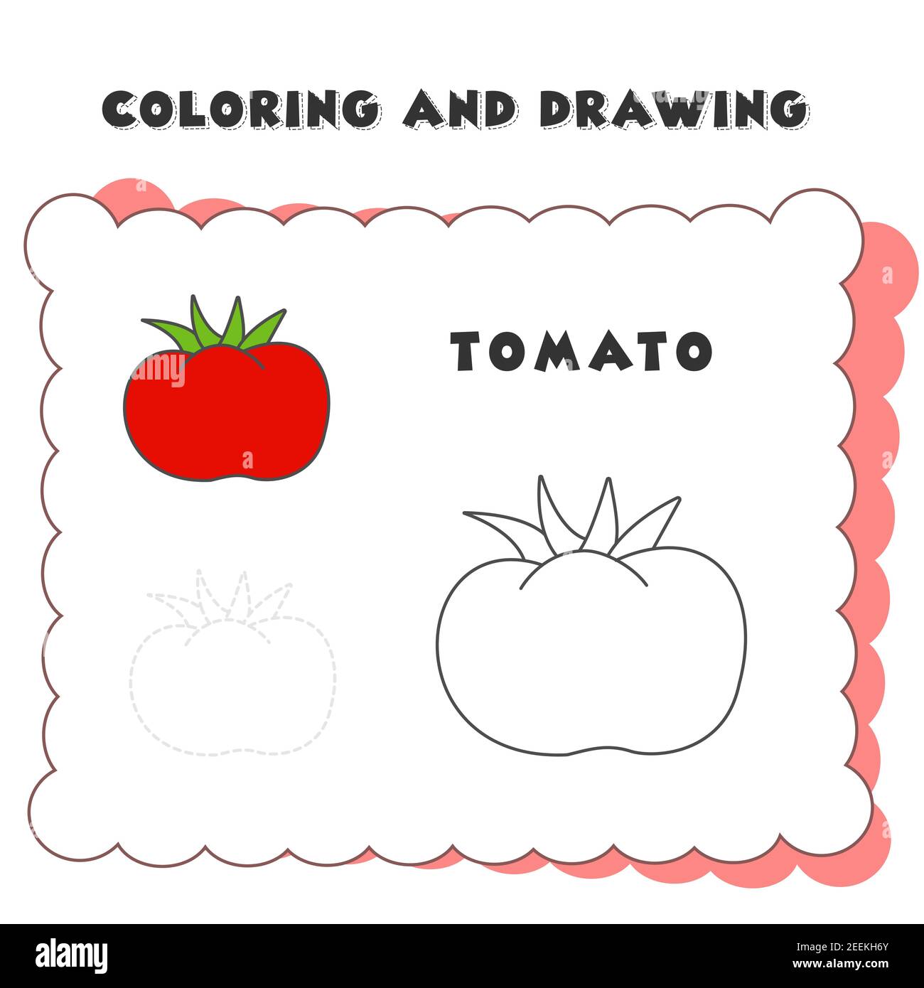 Färben und Zeichnen Buch Element Tomate. Tomate Malvorlagen - Färbung Obst  und Gemüse für Kinder - Spaß und einfach Stock-Vektorgrafik - Alamy