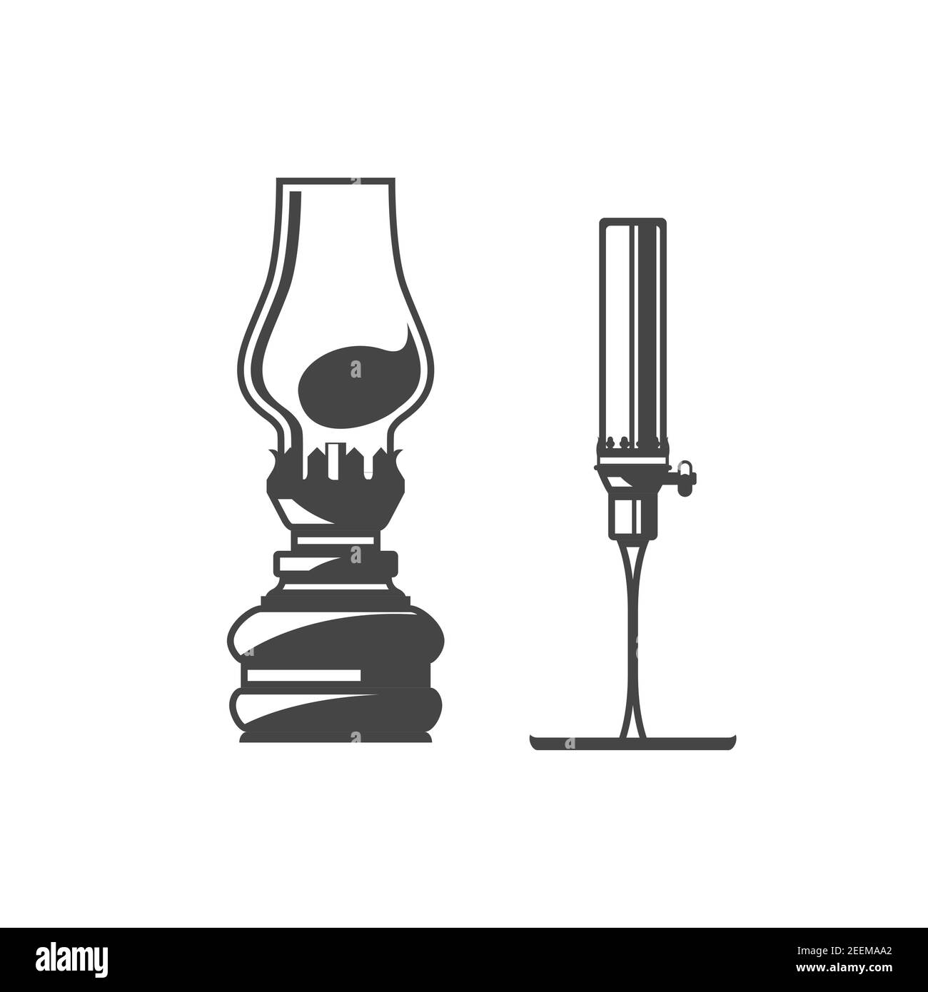 Alte Metall-Öl-Lampen mit Glasbirnen, Vintage-Haus Kerosin Laternen, Vektor Stock Vektor