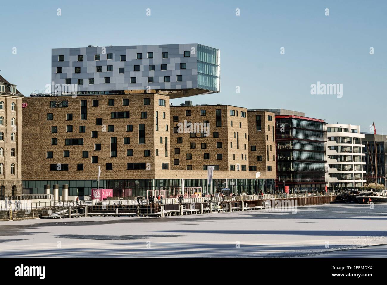 Winter in Berlin, Osthafen, NH-Hotel, Deutschland Stockfoto