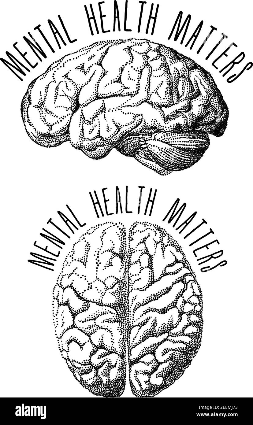 Psychische Gesundheit Angelegenheiten, menschliche Gehirn Zeichnung, Vektor-Illustration Stock Vektor