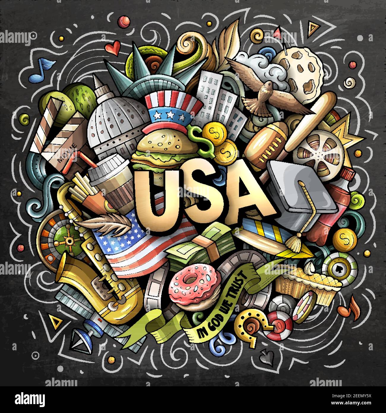 usa-hand-gezeichnet-cartoon-doodle-illustration-stock-vektorgrafik-alamy
