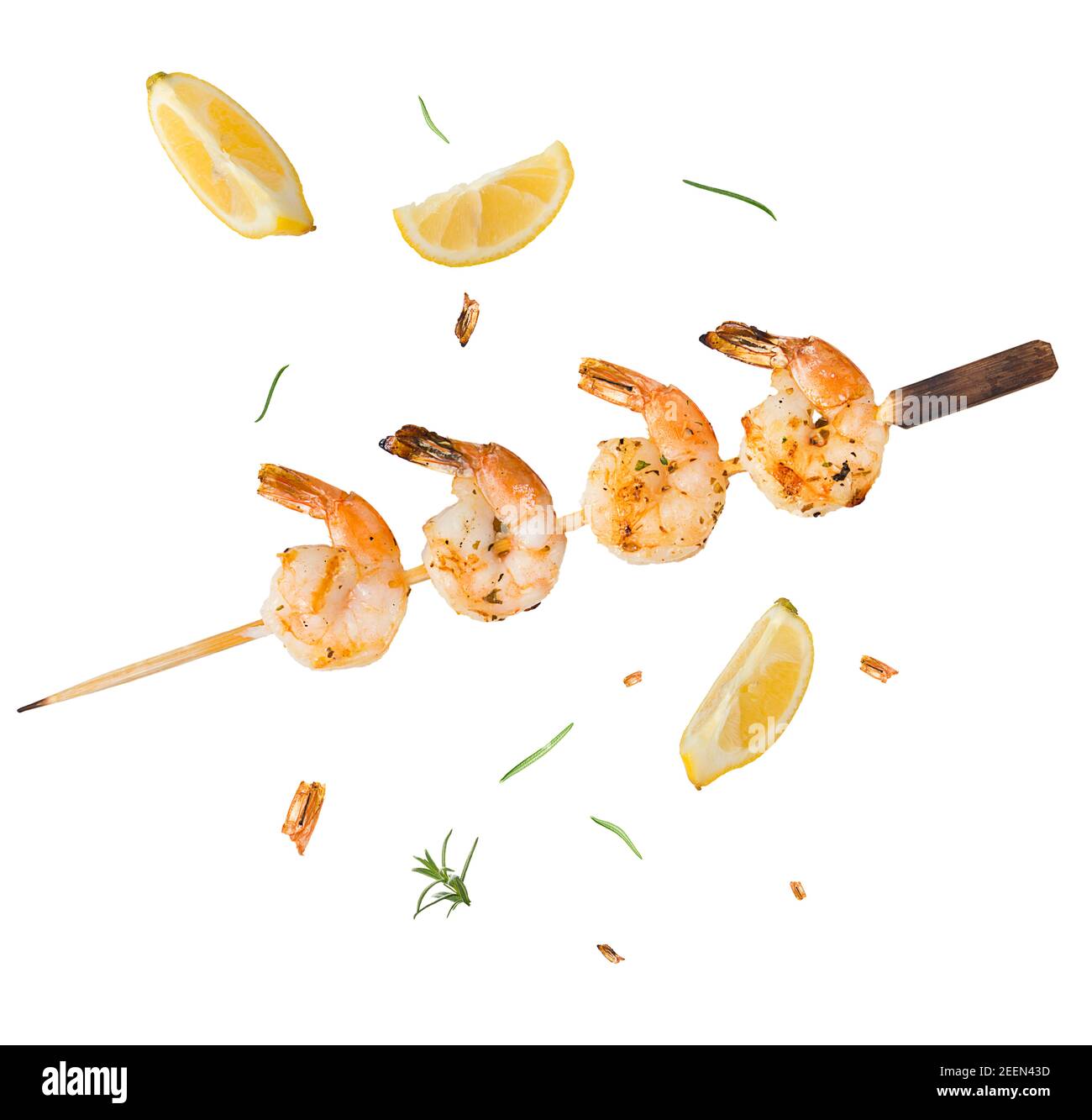 Gegrillte Garnelen Spieß isoliert auf weißem Hintergrund Stockfoto