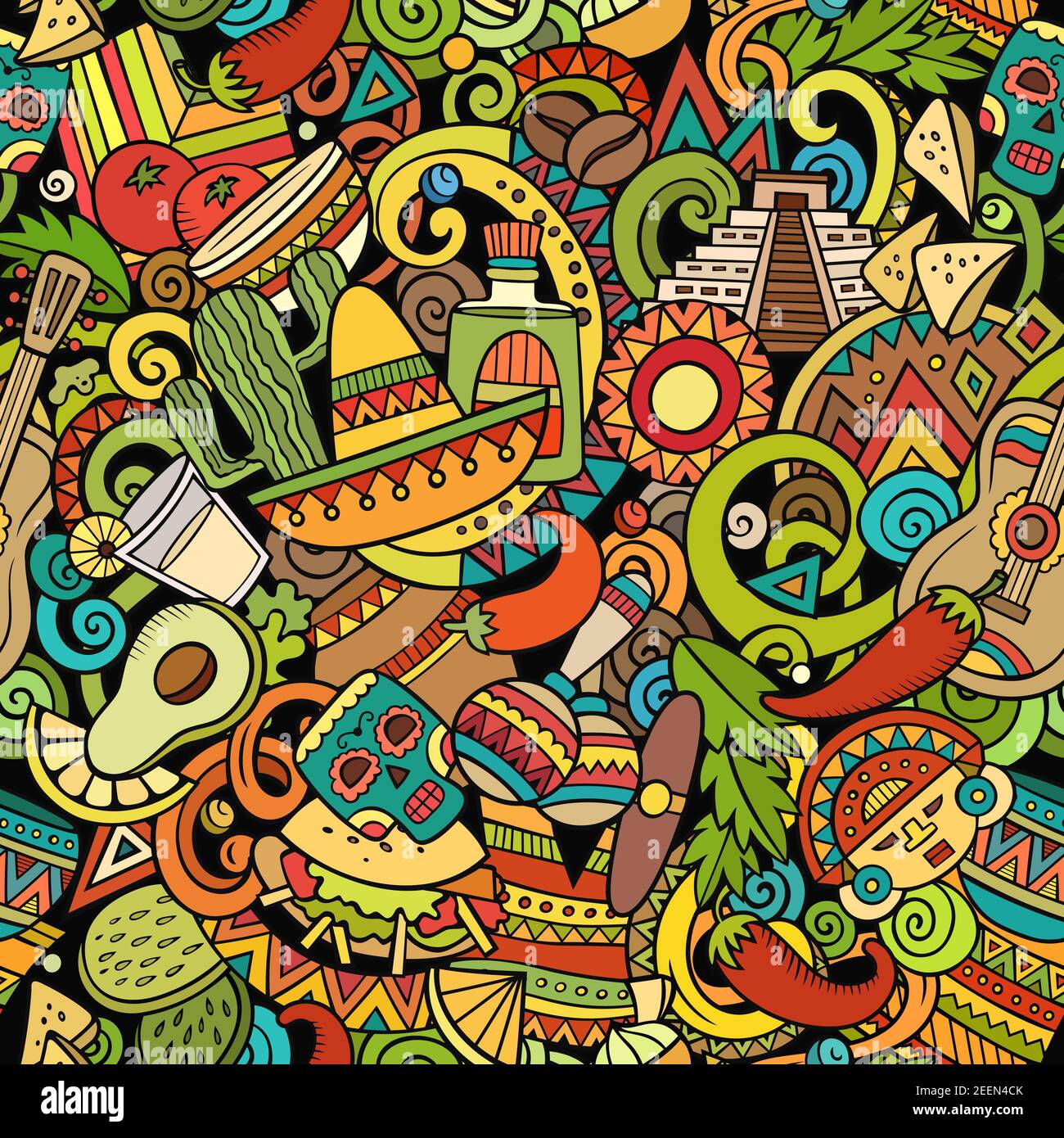 Cartoon doodles Mexiko nahtlose Muster. Stock Vektor
