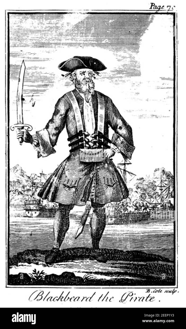 BLACKBEARD - Edward Thatch (x 1680-1718) englischer Pirat wie in der General History of Pyrates im Jahr 1724 veröffentlicht gezeigt. Stockfoto