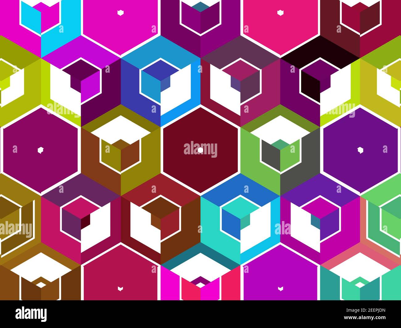 Verbundene Farben hex Würfel plus hexagon zusammengeführte Formen zu einem Bild. Variation von Formen und Farben für verschiedene Projekte. Stockfoto