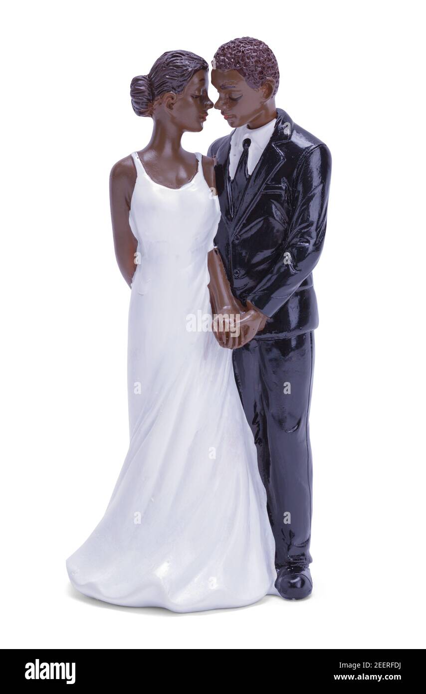 Afroamerikanische Hochzeitstorte Topper Ausgeschnitten. Stockfoto