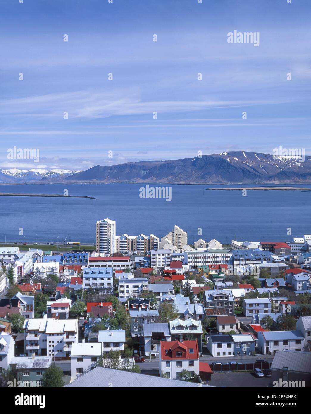 Stadt und den Hafen sehen, Reykjavík, Hauptstadtregion, Republik Island Stockfoto