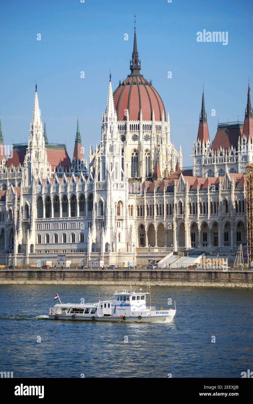 Ansicht des Parlaments und Donau vom Ufer, das Burgviertel, Buda, Budapest, Ungarn Stockfoto