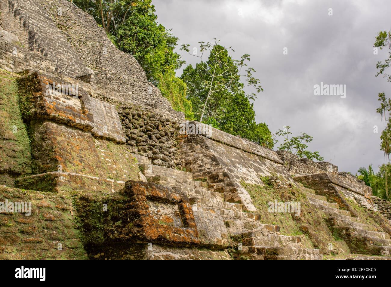 Der hohe Tempel an den Maya-Ruinen von Lamanai, im Orange Walk Bezirk von Belize Stockfoto
