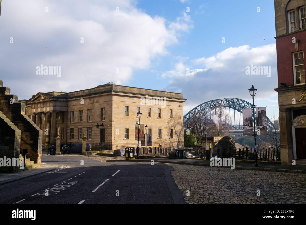 Newcastle Großbritannien: 1st. Feb 2021: Blick auf Vermont und Tyne Brücke im Castle Garth Newcastle Stockfoto