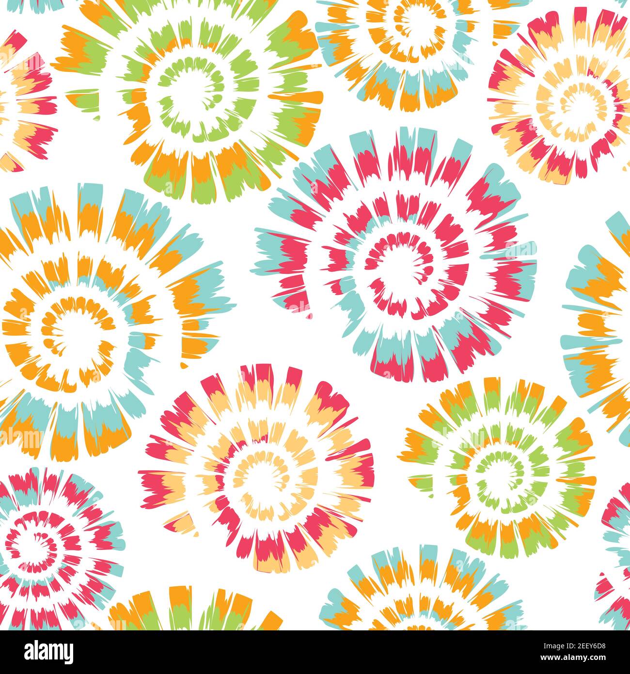 Nahtlose Vektor-Muster mit Krawatte Farbstoff Spirale auf weißem Hintergrund. Einfache bunte Spirale Tapete Design. Künstlerische Deco Mode Textil. Stock Vektor