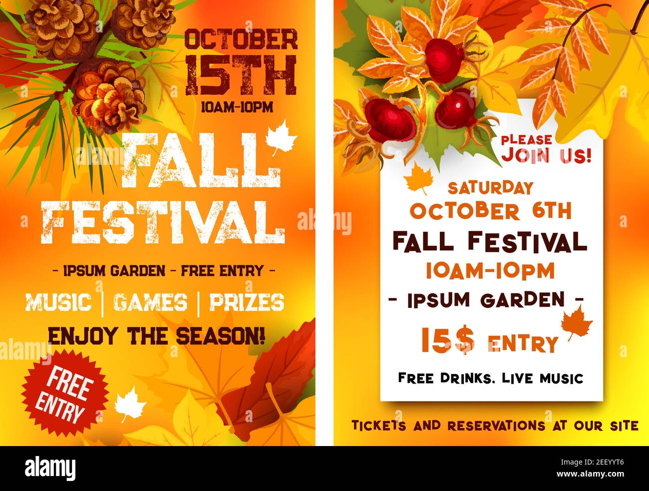 Herbst Musikfestival oder Oktober saisonal Herbst Outdoor Event Poster oder Einladung Flyer Vorlage mit Datum. Vektor-Design der Herbstblätter aus Ahorn, o Stock Vektor
