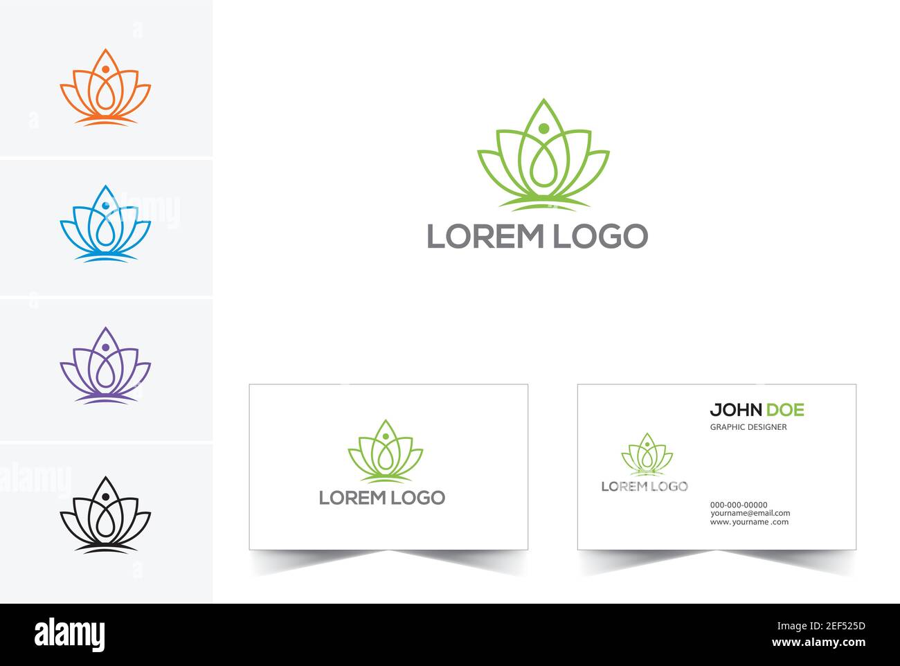 Medizin, Gesundheit, Yoga Logo Visitenkarte Design. Stock Vektor