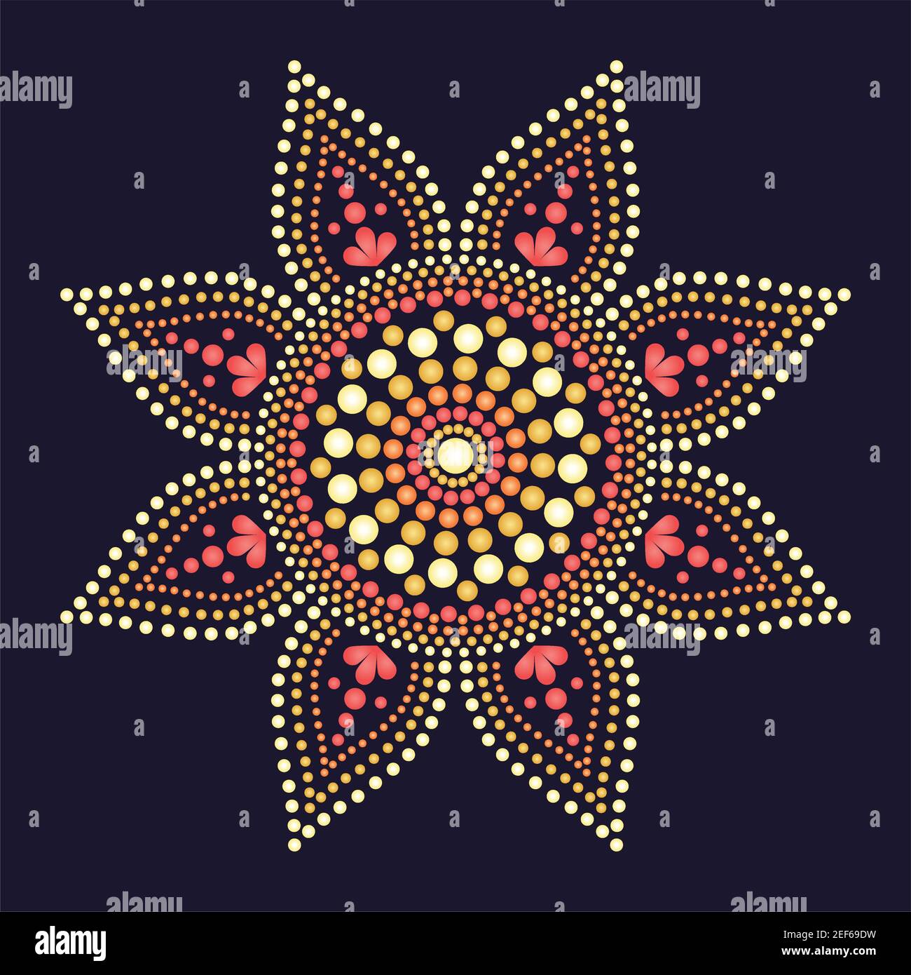 Punktmalerei trifft auf Mandalas. Aborigines Stil der Punktmalerei und Kraft des Mandalas. Dekorative Blume Stock Vektor