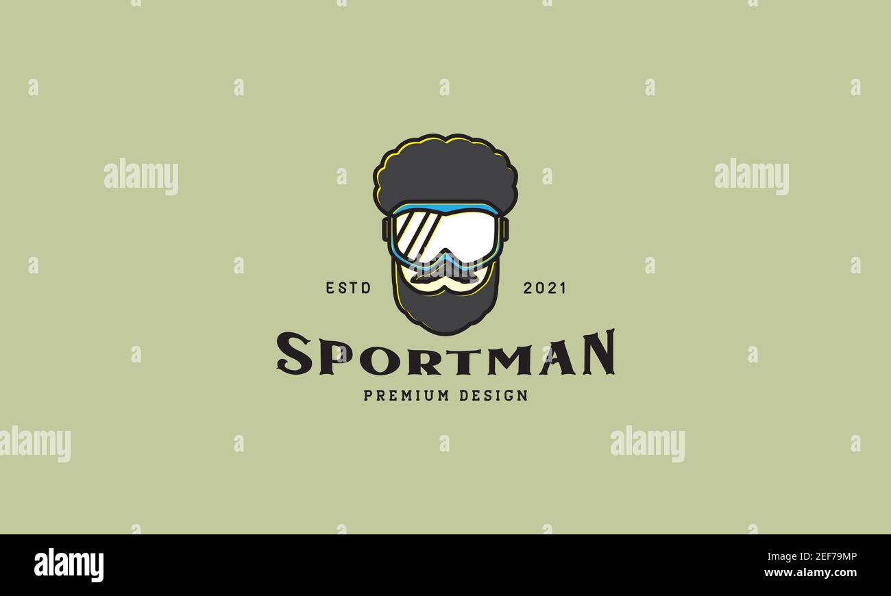 Mann Kopf mit Winter Sport vintage Logo Design Vektor-Symbol Symboldarstellung Stock Vektor