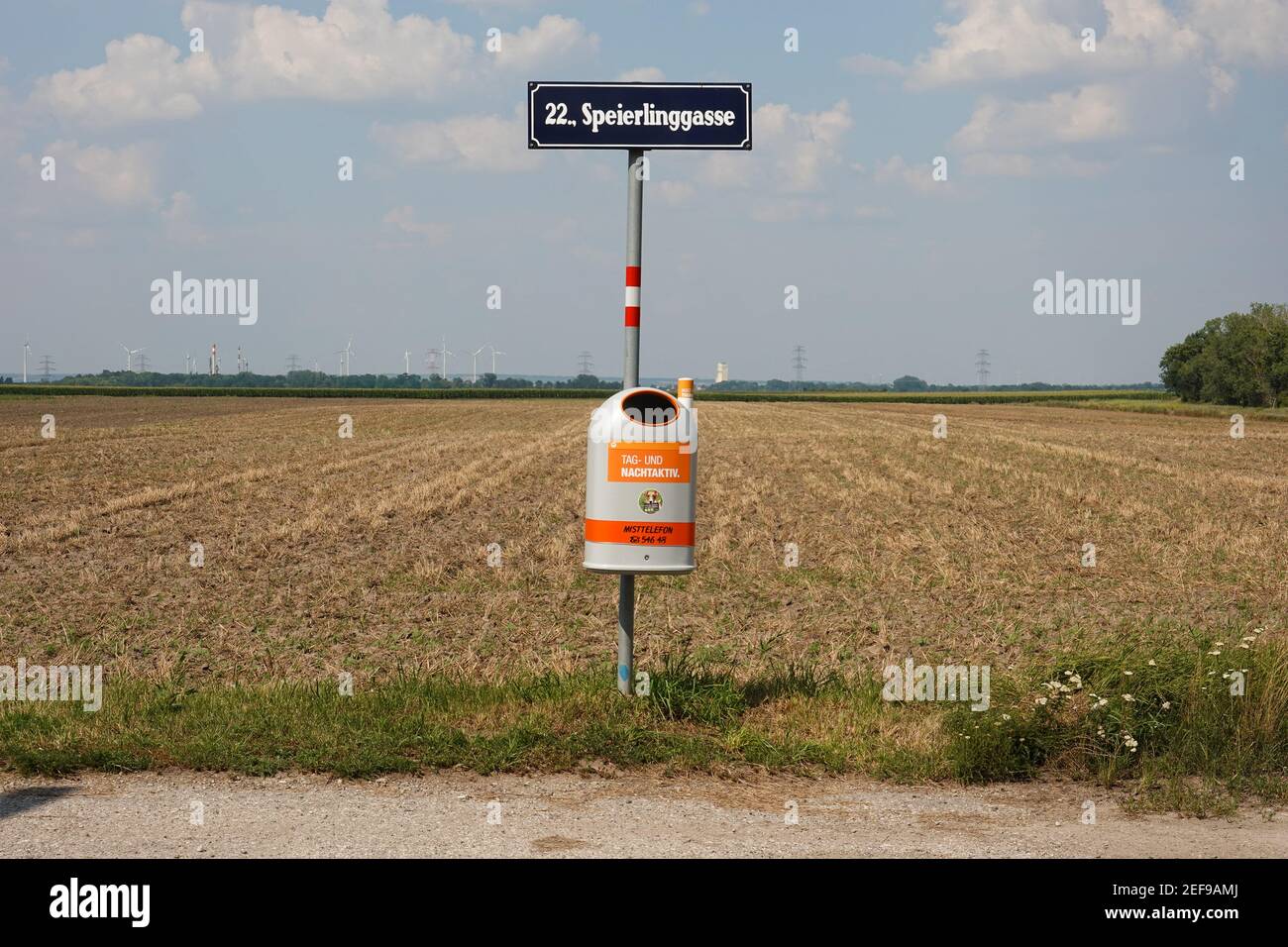 Wien, Stadtgrenze bei Aspern, Speierlinggasse Stockfoto