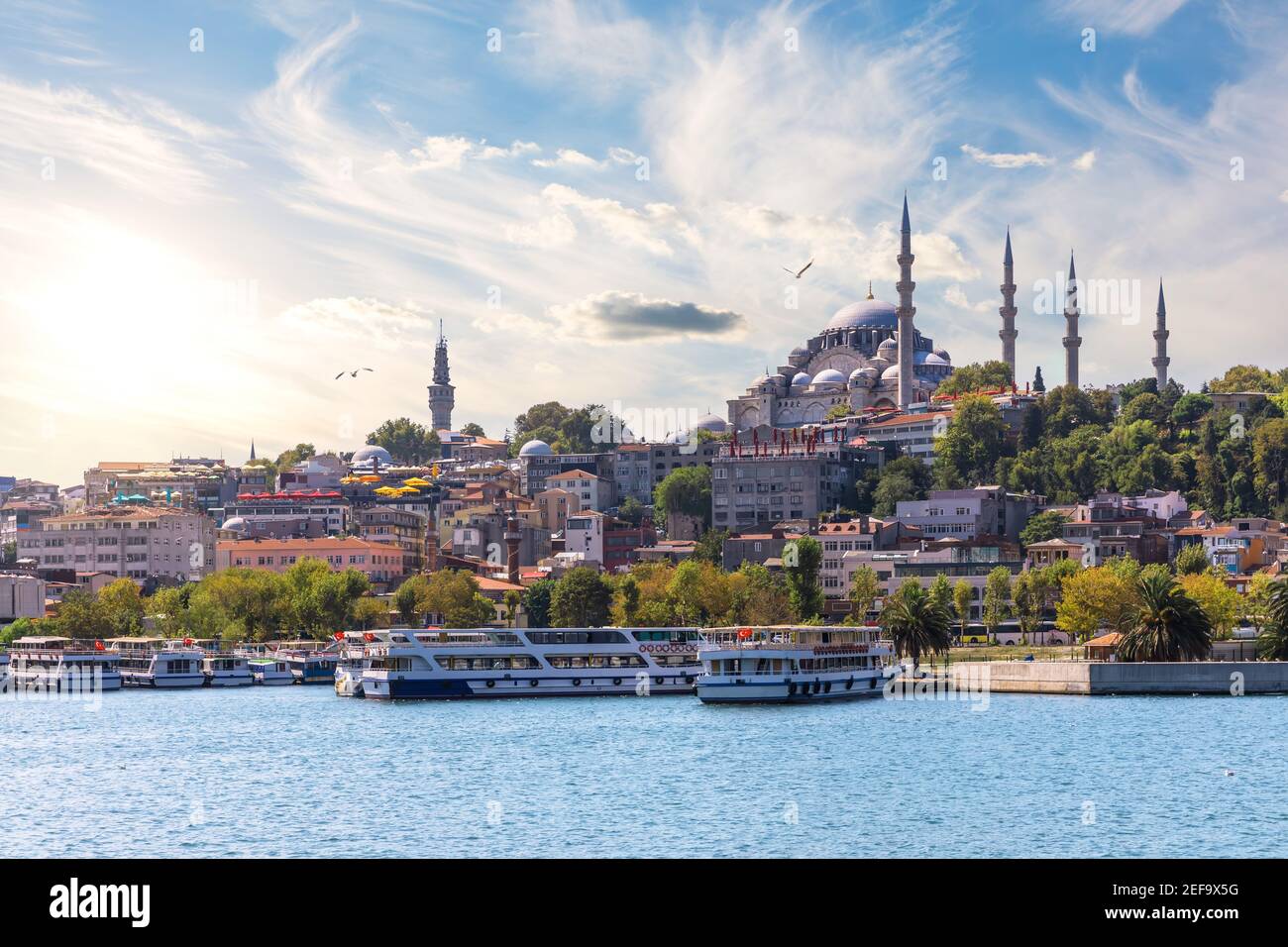 Die Suleymaniye Moschee in der Bucht des Goldenen Horns, Istanbul Stockfoto