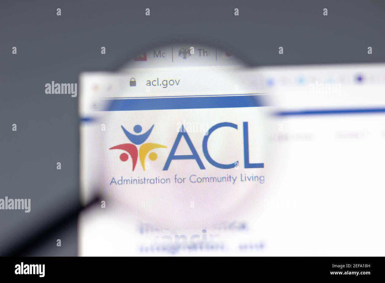 New York, USA - 15. Februar 2021: ACL Administration for Community Living Website im Browser mit Firmenlogo, illustrative Editorial Stockfoto