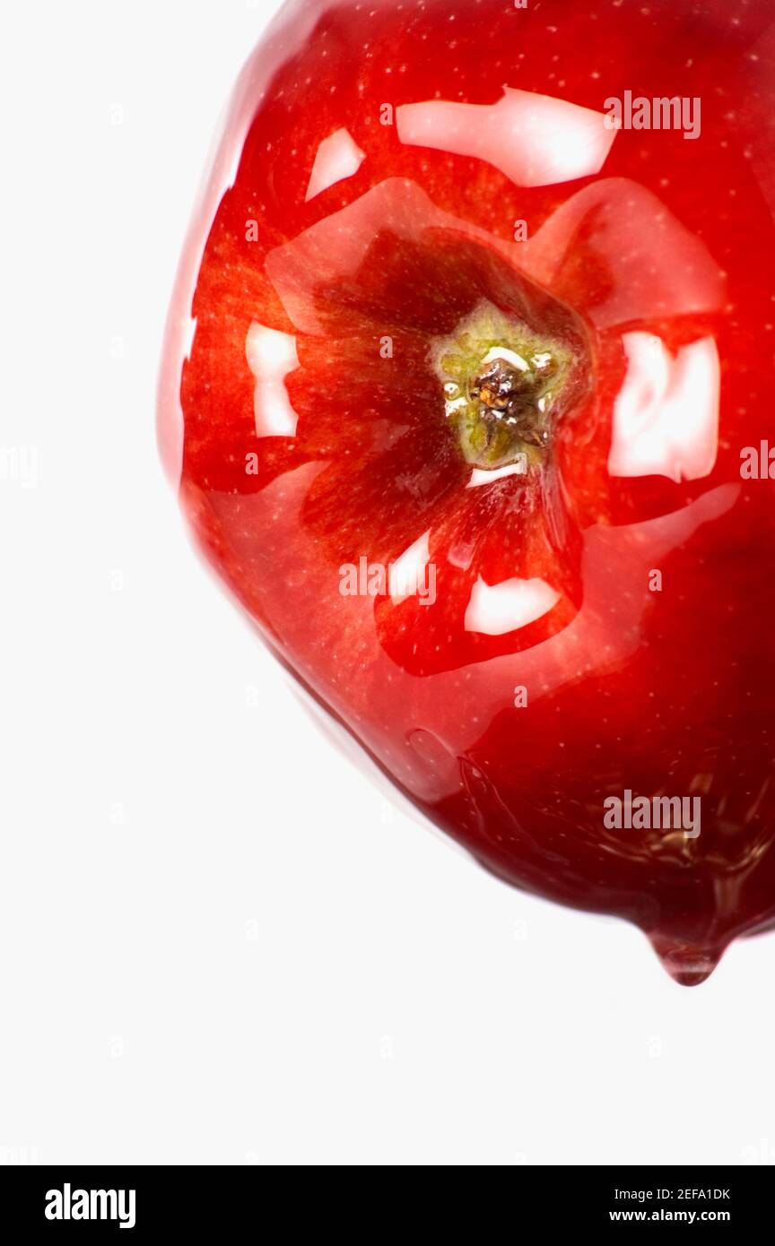 Nahaufnahme eines nassen Apfels Stockfoto