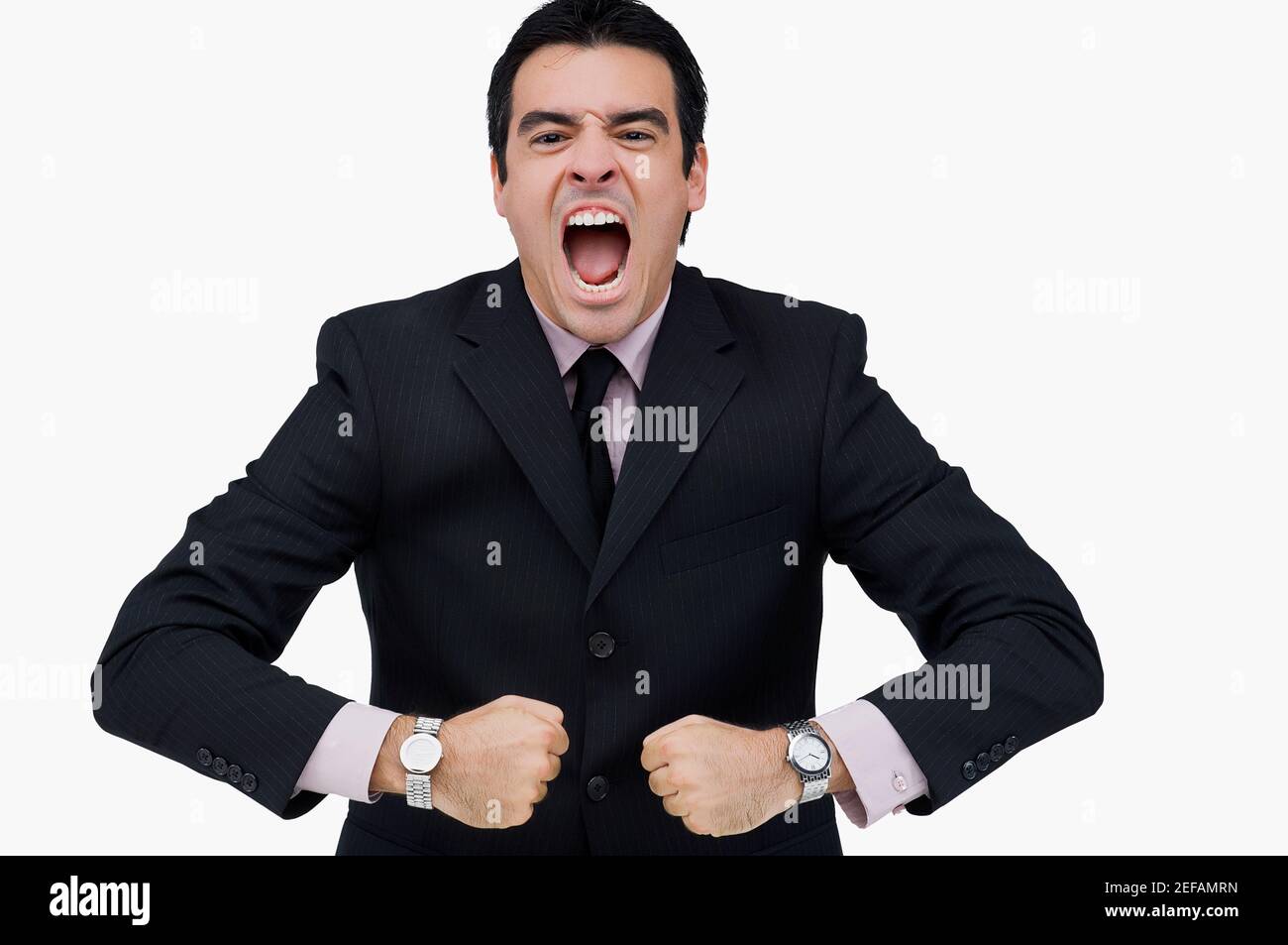 Porträt eines Geschäftsmannes schreien Stockfoto