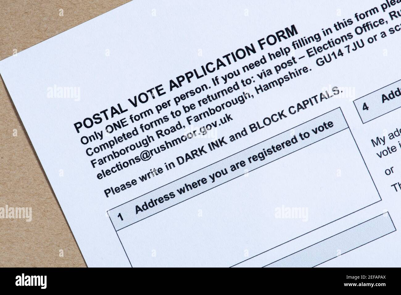 Postal Vote Application Form, UK, 2021 Stockfoto