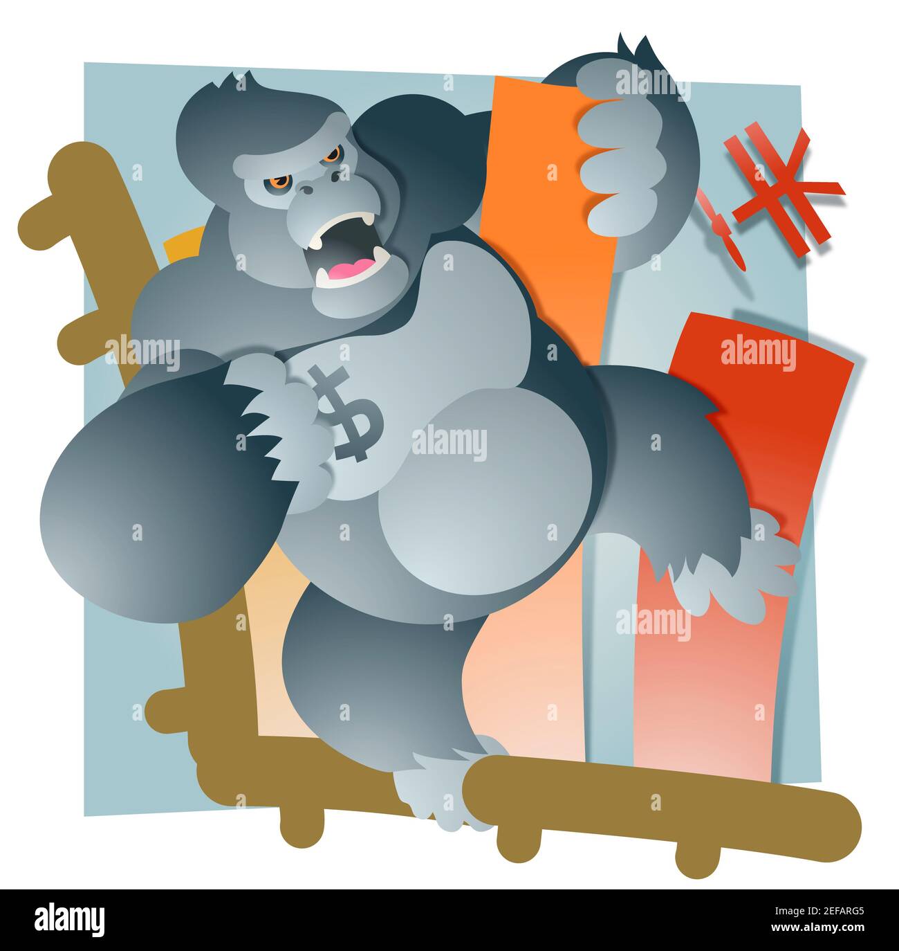 Nahaufnahme eines Gorilla mit einem Dollarzeichen Stockfoto