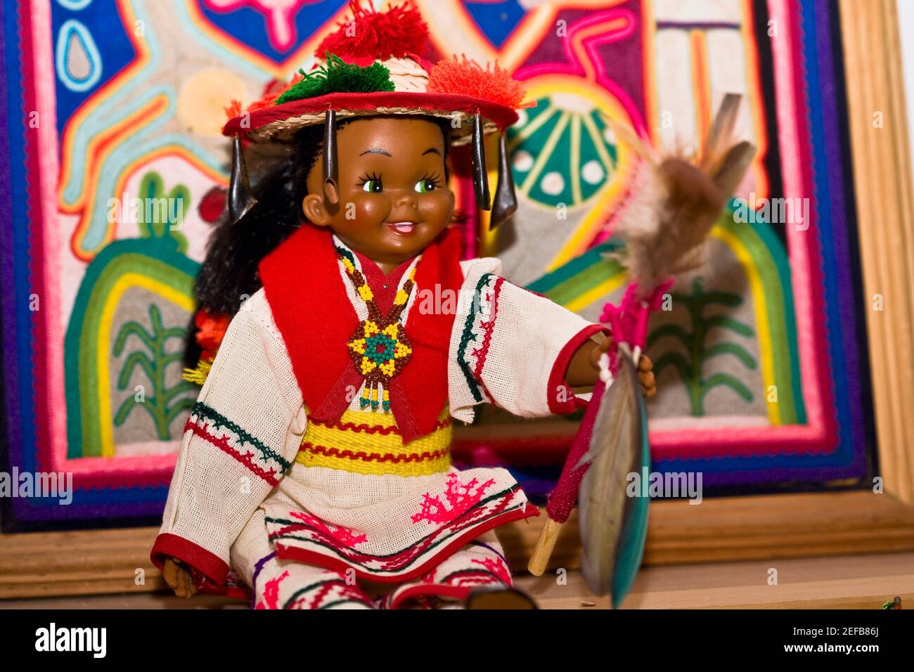 Nahaufnahme einer Huichol-Puppe, Real De Catorce, San Luis Potosi, Mexiko Stockfoto