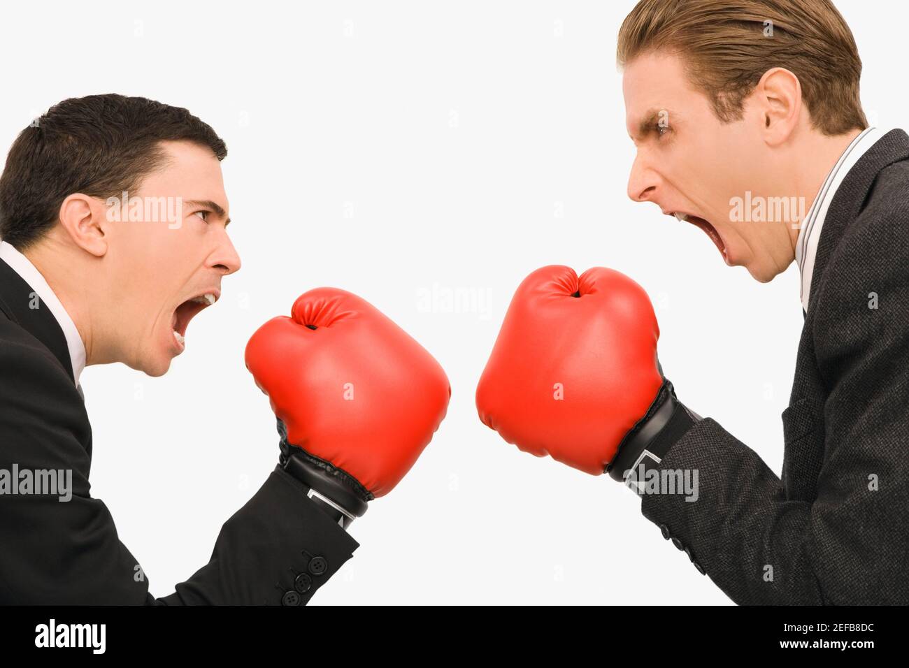 Seitenprofil von zwei Geschäftsmännern Boxen Stockfoto