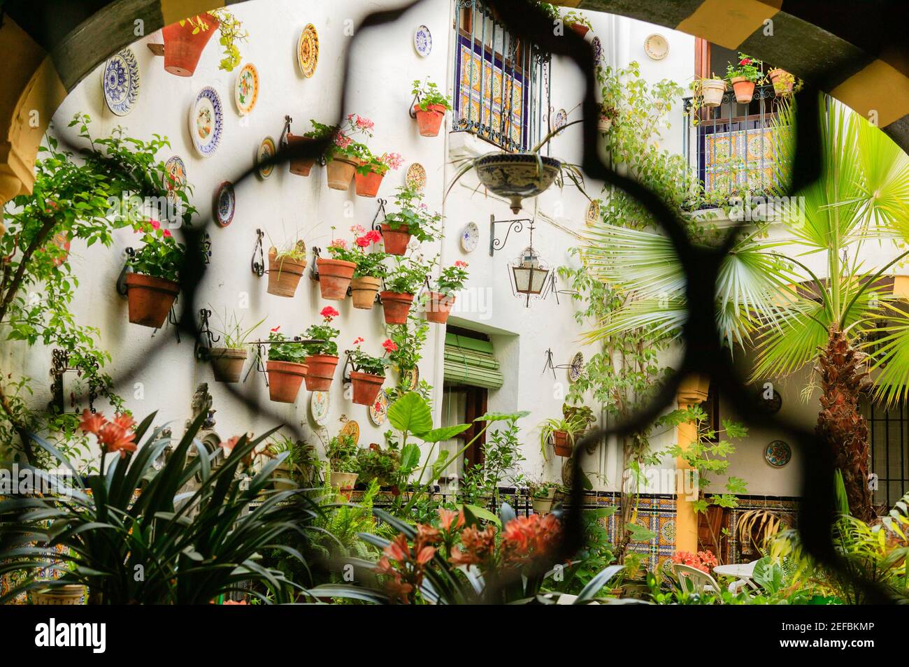Innenhof mit Terrasse, Cordoba Andalucia Spanien Stockfoto