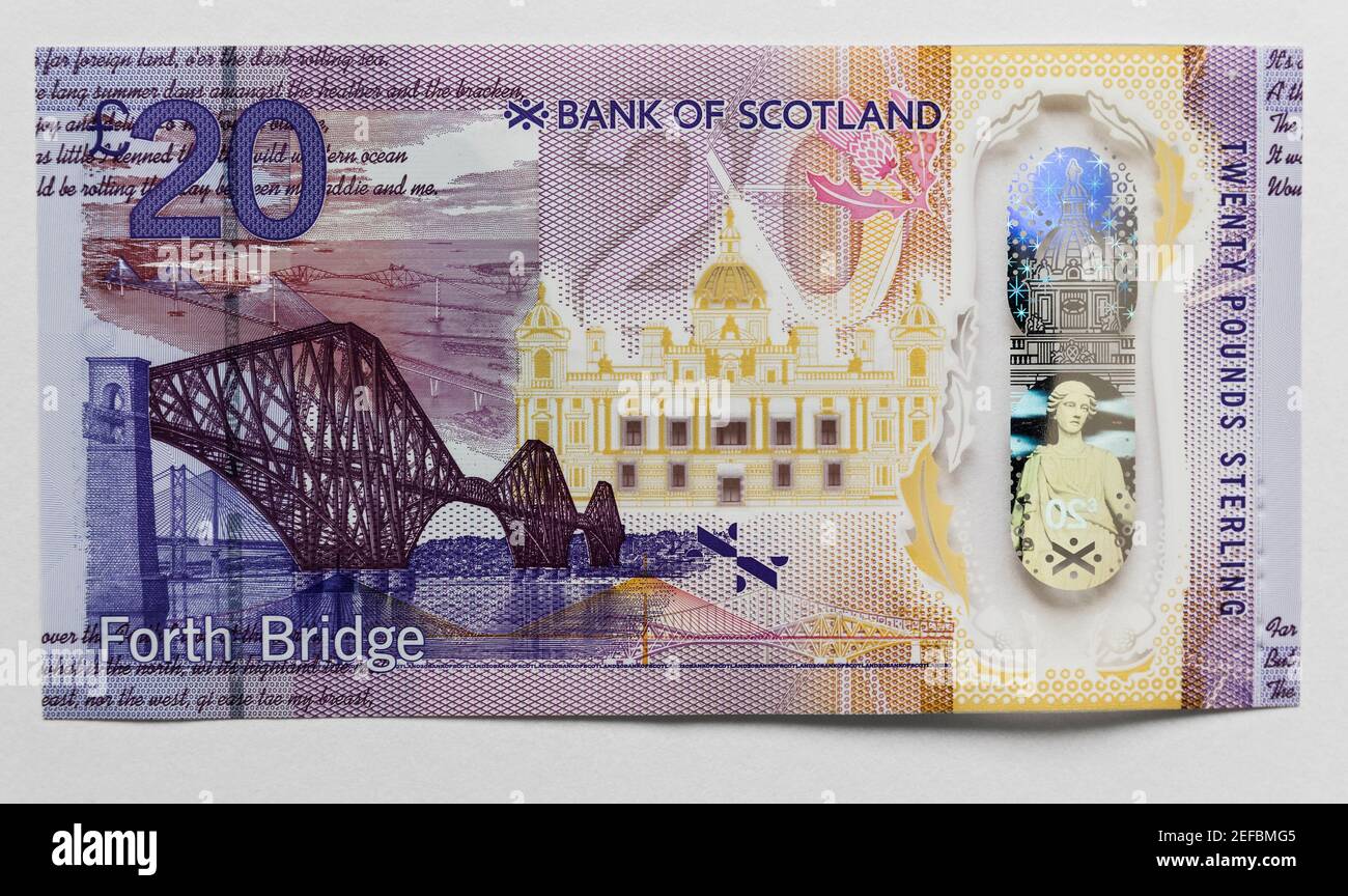 Bank of Scotland £20 Note mit der Forth Bridge Stockfoto