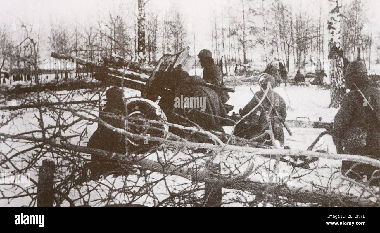 Kämpfe in der Nähe von Moskau in 1941 während des Zweiten Weltkriegs. Stockfoto