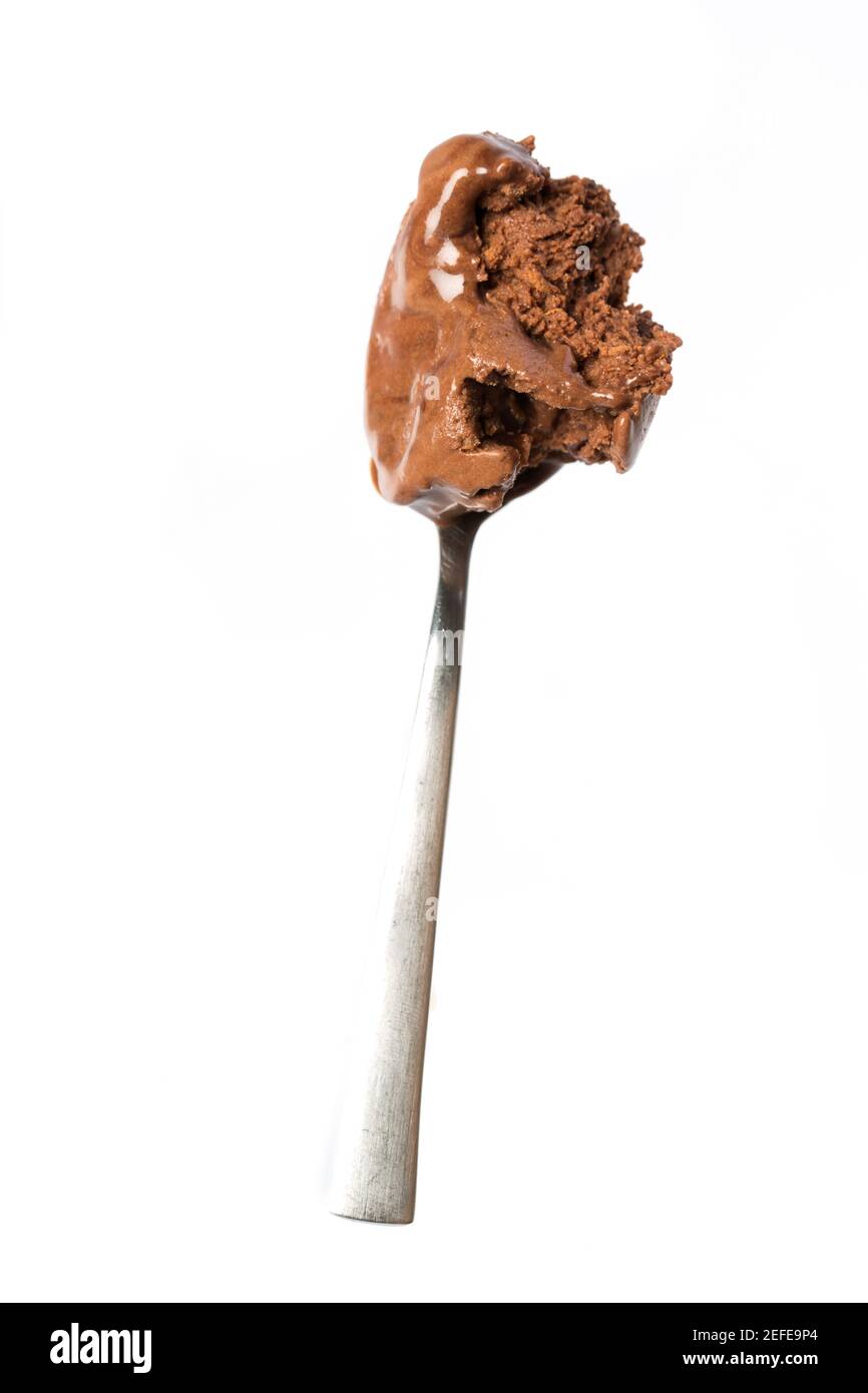 Schokoladeneis in einem Löffel Stockfoto