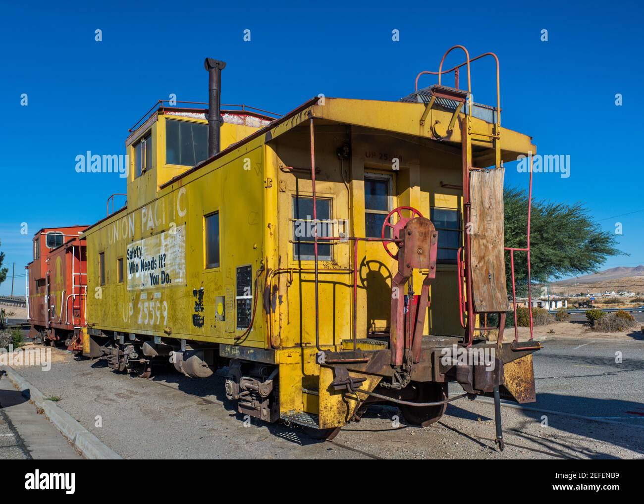 Caboose auf der Ausstellung im Western America Railroad Museum, in Barstow, Kalifornien, USA Stockfoto