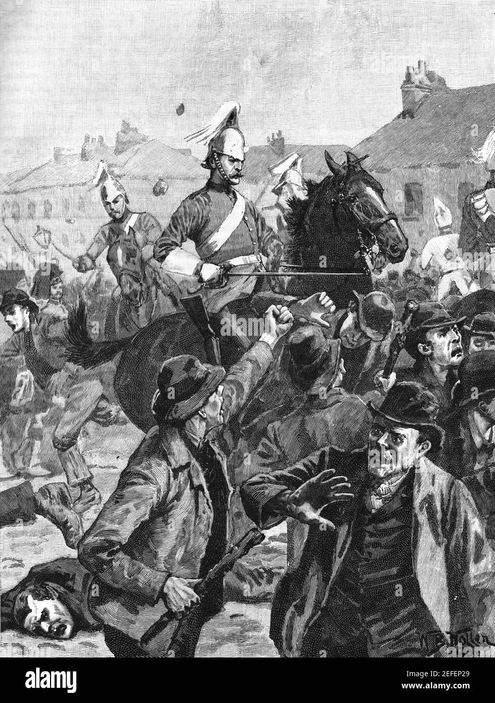 Dragoons and Highlanders Scattering the Rioters in Belfast; Belfast Riots in Hannahstown von 1872. Nationalisten demonstrieren und kämpfen für die r Stockfoto