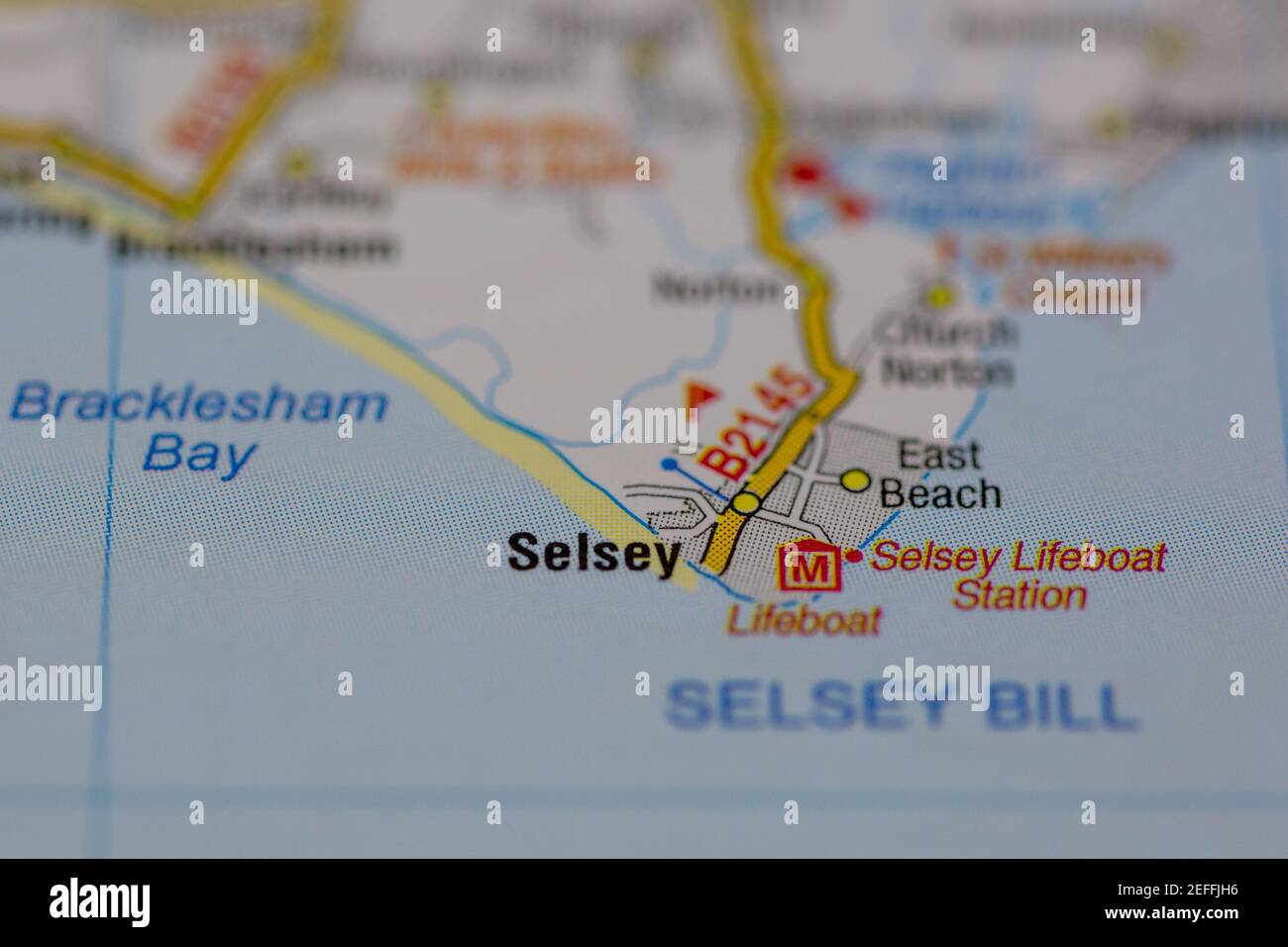 selsey wird auf einer Karte mit selektivem Fokus angezeigt Stockfoto