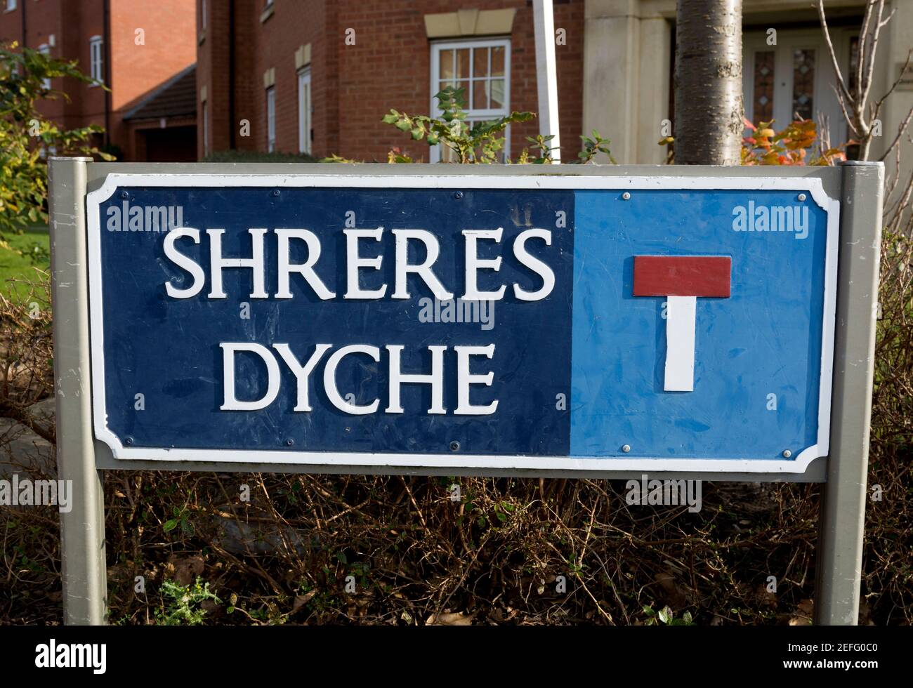 Shreres Dyche Straßenschild, Chase Meadow Wohnsiedlung, Warwick, Warwickshire, Großbritannien Stockfoto