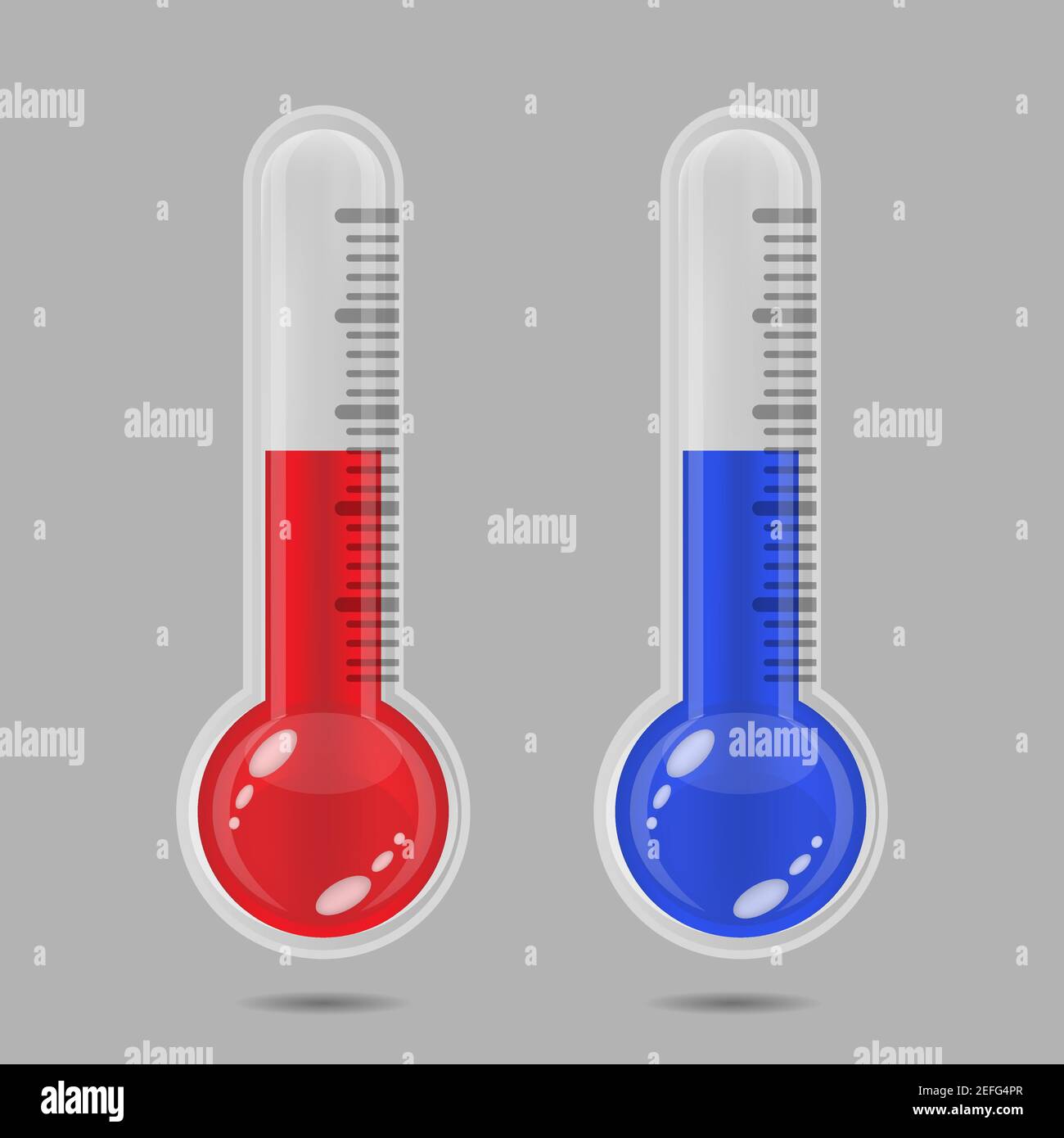 Blaue und rote Thermometer. Meteorologische Thermometer messen Wärme und Kälte. Gerätethermometer zeigt heißes oder kaltes Wetter an. Vektorgrafik Stock Vektor